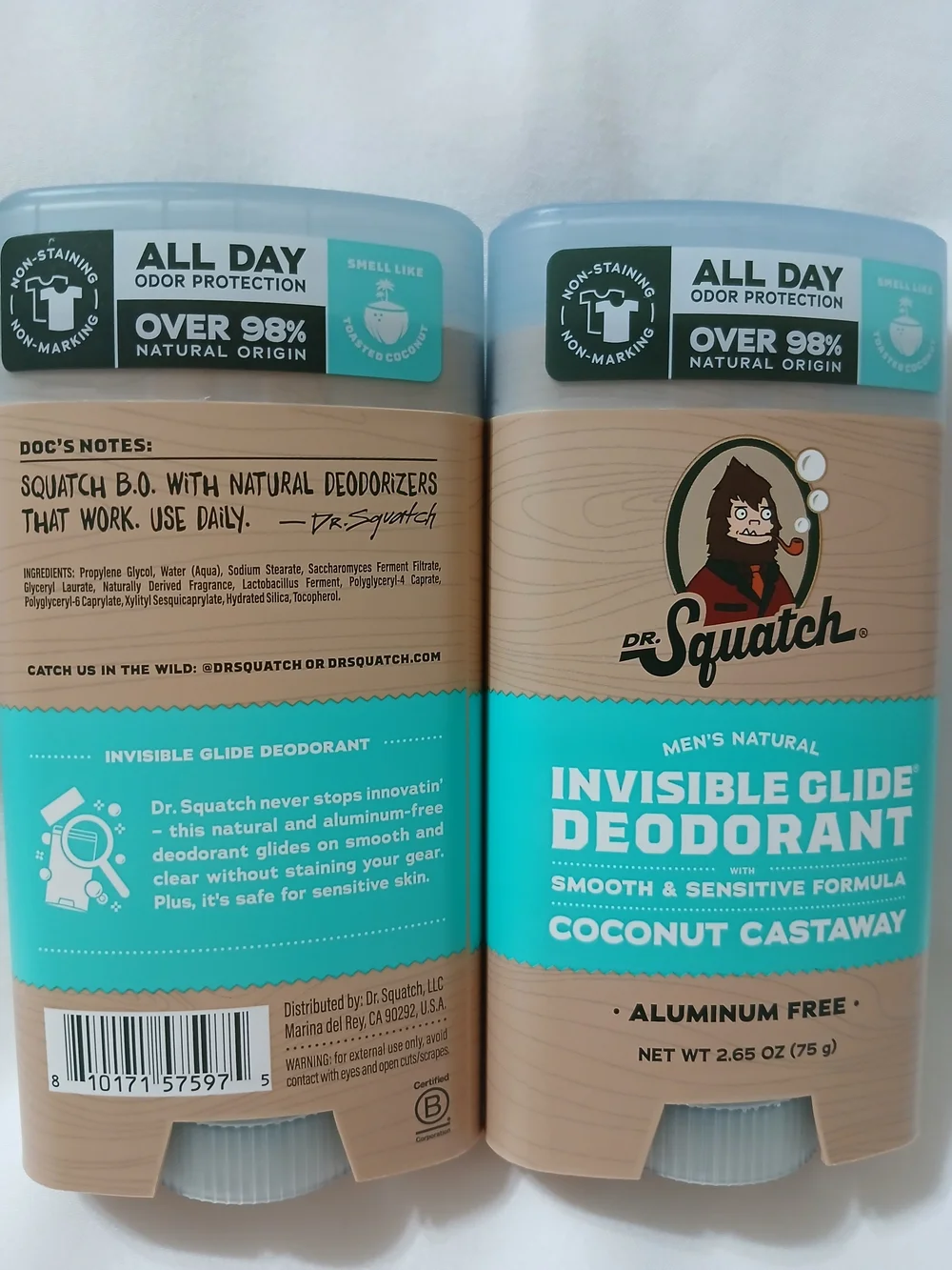 New- Dr Squatch-Coconut Castaway Invisible Glide Deodorant - Aqua/Tan 2- Set